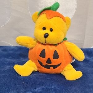 VTG Plushland Halloween Bear Pumpkin Jack-O-Lantern 6" Stuffed Animal Plush 2000